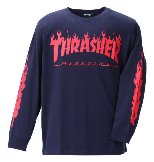 大きいサイズ メンズ THRASHER 長袖 Tシャツ ネイビー 1278-1650-1 3L 4L 5L 6L 8L