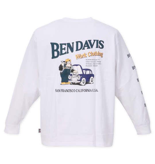 大きいサイズ メンズ BEN DAVIS カーエンジニアプリント 長袖 Tシャツ ホワイト 1278-2161-1 3L 4L 5L 6L
