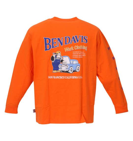 大きいサイズ メンズ BEN DAVIS カーエンジニアプリント 長袖 Tシャツ オレンジ 1278-2161-3 3L 4L 5L 6L