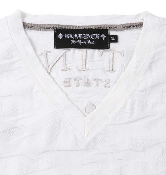 大きいサイズ メンズ GLADIATE 刺繍 カモフラ ジャガード 半袖 Vネック Tシャツ ホワイト 1258-2260-1 3L 4L 5L 6L