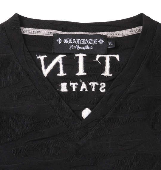 大きいサイズ メンズ GLADIATE 刺繍 カモフラ ジャガード 半袖 Vネック Tシャツ ブラック 1258-2260-2 3L 4L 5L 6L