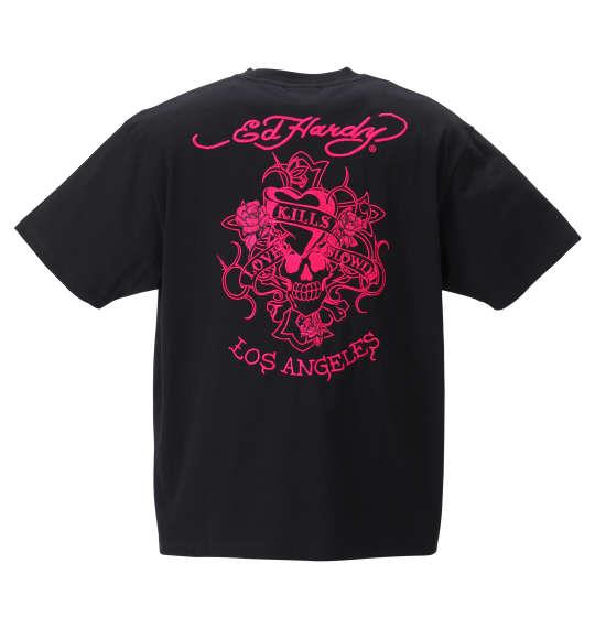 大きいサイズ メンズ Ed Hardy 刺繍 & プリント 半袖 Tシャツ ブラック × ピンク 1278-2520-2 3L 4L 5L 6L 8L