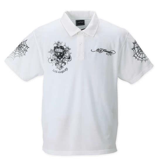 大きいサイズ メンズ Ed Hardy 刺繍 & プリント鹿の子 半袖 ポロシャツ オフホワイト 1278-2522-1 3L 4L 5L 6L 8L