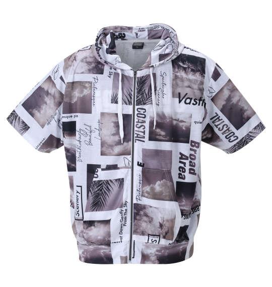 大きいサイズ メンズ BEAUMERE 昇華総柄 半袖 フルジップ パーカー + 半袖 Tシャツ グレー系 × ブラック 1258-2272-2 3L 4L 5L 6L