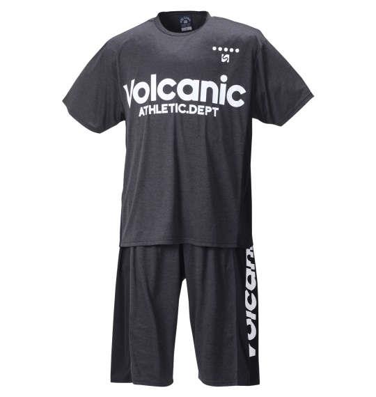 大きいサイズ メンズ VOLCANIC カチオン天竺切替 半袖 Tシャツ + ハーフパンツ ブラック杢 1258-2276-2 3L 4L 5L 6L