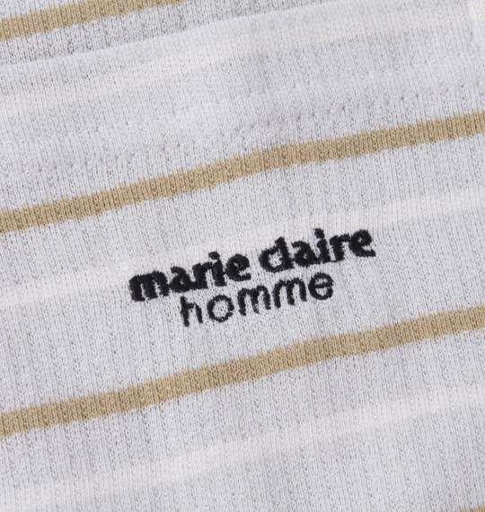 大きいサイズ メンズ marie claire homme 梨地 ボーダー 半袖 Tシャツ + ハーフパンツ グレージュ × ネイビー 1259-2202-1 3L 4L 5L 6L 8L