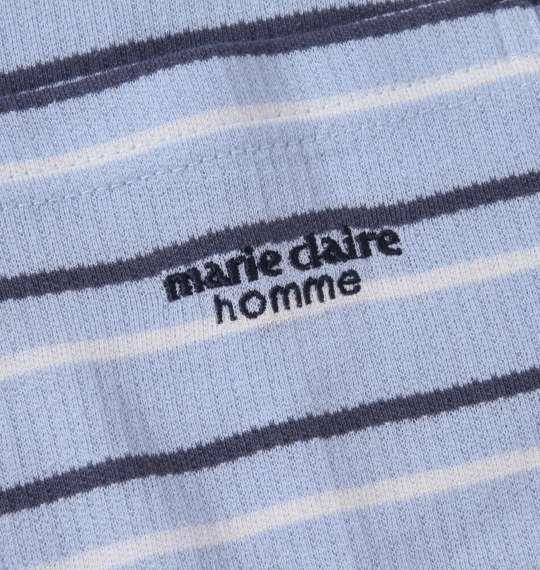 大きいサイズ メンズ marie claire homme 梨地 ボーダー 半袖 Tシャツ + ハーフパンツ サックス × ネイビー 1259-2202-2 3L 4L 5L 6L 8L