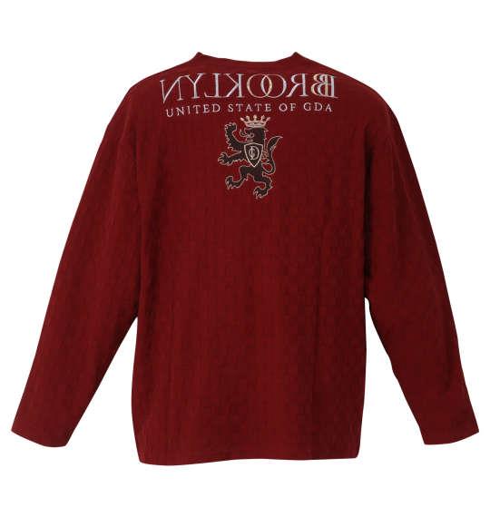 大きいサイズ メンズ GLADIATE 刺繍ブロックジャガード 長袖 Vネック Tシャツ バーガンディ 1258-2355-1 3L 4L 5L 6L