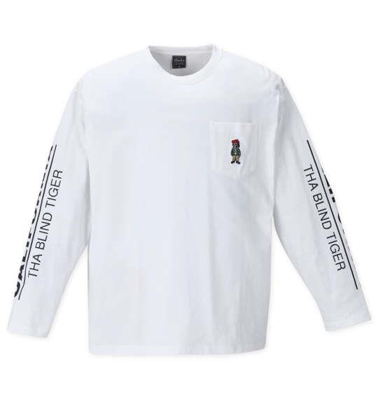 大きいサイズ メンズ SHELTY 天竺 パグ柄刺繍 ポケット付 長袖 Tシャツ オフホワイト 1268-2320-1 3L 4L 5L 6L