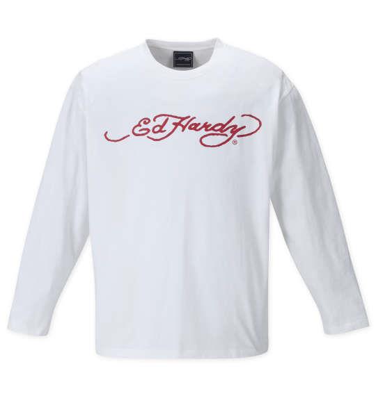 大きいサイズ メンズ Ed Hardy 天竺 プリント 長袖 Tシャツ オフホワイト 1278-2620-1 3L 4L 5L 6L