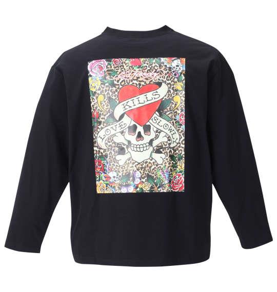 大きいサイズ メンズ Ed Hardy 天竺 プリント 長袖 Tシャツ ブラック 1278-2620-2 3L 4L 5L 6L