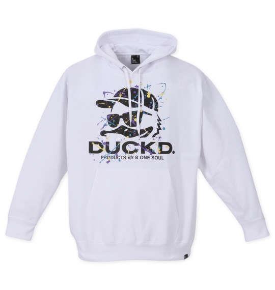 大きいサイズ メンズ b-one-soul DUCK DUDEスプラッシュフェイス プル パーカー ホワイト 1258-2392-1 3L 4L 5L 6L