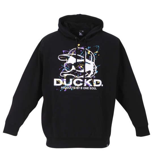 大きいサイズ メンズ b-one-soul DUCK DUDEスプラッシュフェイス プル パーカー ブラック 1258-2392-2 3L 4L 5L 6L