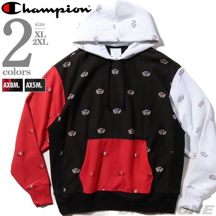 大きいサイズ メンズ Champion チャンピオン 総柄 リバースウィーブ プルオーバー パーカー REVERSE WEAVE HOODIE  USA直輸入 s3560p