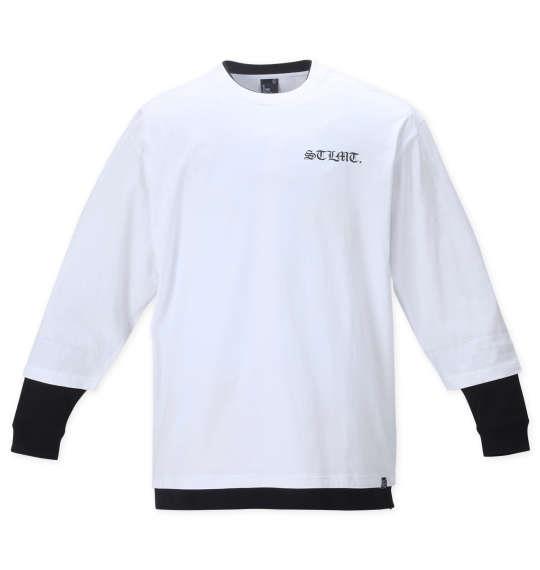 大きいサイズ メンズ b-one-soul バックビッグロゴフェイクレイヤード 長袖 Tシャツ ホワイト 1258-2394-1 3L 4L 5L 6L