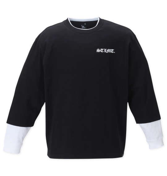 大きいサイズ メンズ b-one-soul バックビッグロゴフェイクレイヤード 長袖 Tシャツ ブラック 1258-2394-2 3L 4L 5L 6L