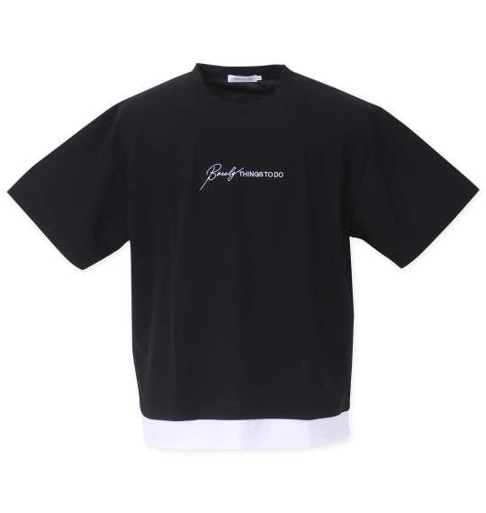 大きいサイズ メンズ launching pad ジョーゼット裾フェイクレイヤード 半袖 Tシャツ ブラック 1258-3241-2 3L 4L 5L 6L