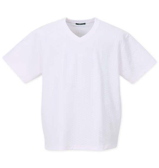 大きいサイズ メンズ COLLINS TPU格子ジャガード Vネック 半袖 Tシャツ ホワイト 1258-3260-1 3L 4L 5L 6L 8L