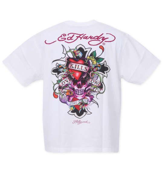 大きいサイズ メンズ Ed Hardy 天竺プリント 半袖 Tシャツ オフホワイト 1278-3560-1 3L 4L 5L 6L 8L