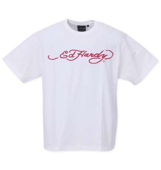 大きいサイズ メンズ Ed Hardy 天竺プリント 半袖 Tシャツ オフホワイト 1278-3560-1 3L 4L 5L 6L 8L