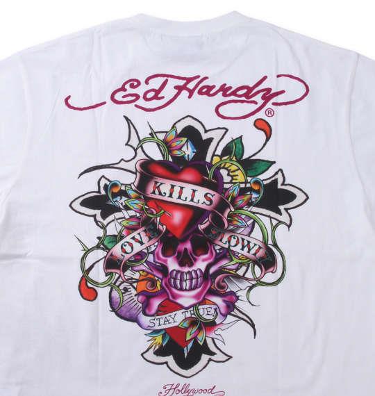 大きいサイズ メンズ Ed Hardy 天竺プリント 半袖 Tシャツ オフホワイト 1278-3560-1 3L 4L 5L 6L 8L