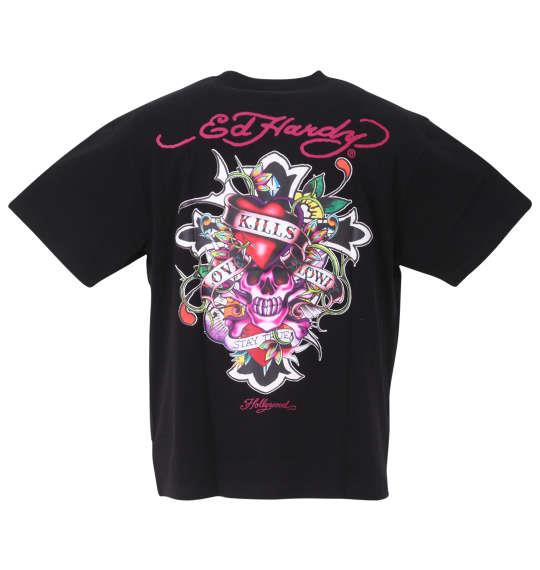 大きいサイズ メンズ Ed Hardy 天竺プリント 半袖 Tシャツ ブラック 1278-3560-2 3L 4L 5L 6L 8L