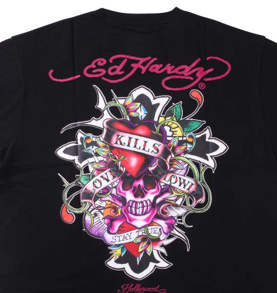 大きいサイズ メンズ Ed Hardy 天竺プリント 半袖 Tシャツ ブラック 1278-3560-2 3L 4L 5L 6L 8L