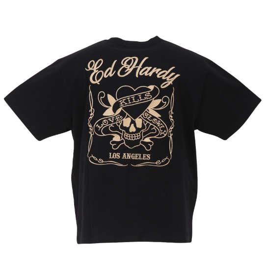 大きいサイズ メンズ Ed Hardy 天竺プリント&刺繍 半袖 Tシャツ ブラック × ベージュ 1278-3561-1 3L 4L 5L 6L 8L