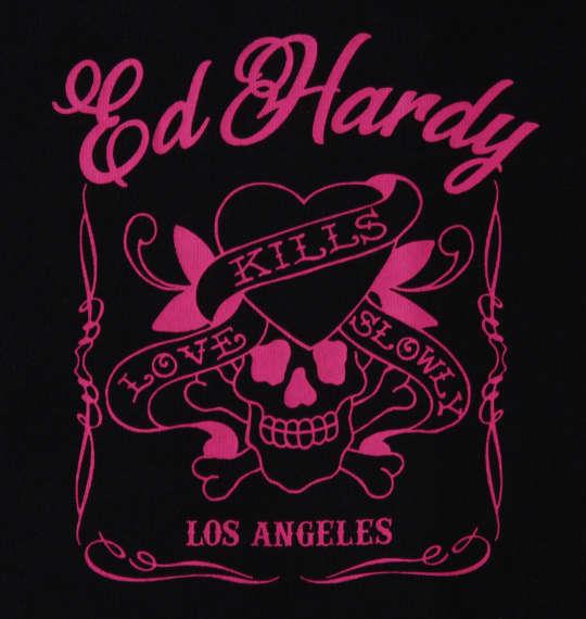 大きいサイズ メンズ Ed Hardy 天竺プリント&刺繍 半袖 Tシャツ ブラック × ピンク 1278-3561-2 3L 4L 5L 6L 8L