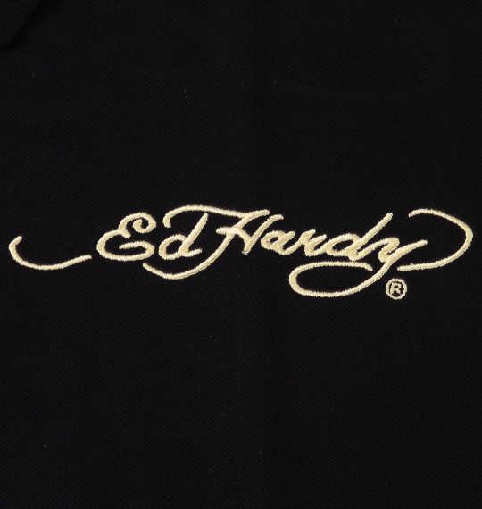 大きいサイズ メンズ Ed Hardy プリント&刺繍 鹿の子 半袖 ポロシャツ ブラック × ベージュ 1278-3562-1 3L 4L 5L 6L 8L