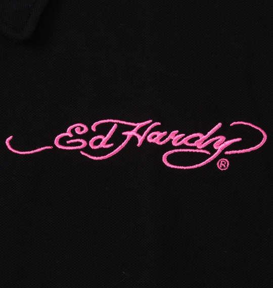 大きいサイズ メンズ Ed Hardy プリント&刺繍 鹿の子 半袖 ポロシャツ ブラック × ピンク 1278-3562-2 3L 4L 5L 6L 8L