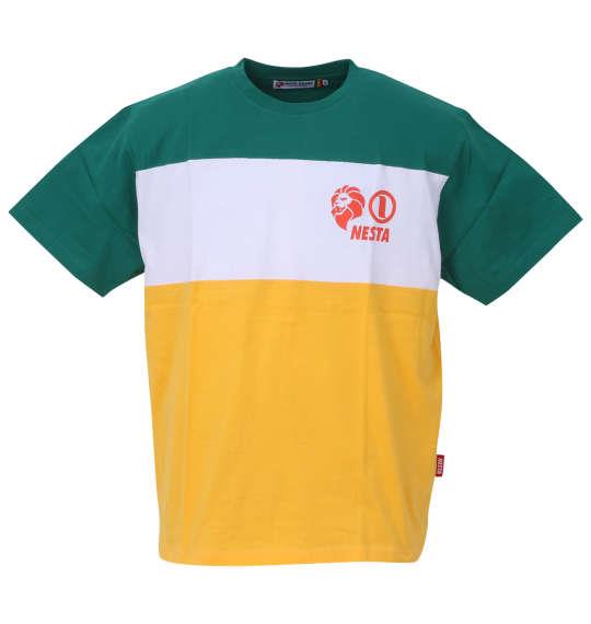 大きいサイズ メンズ NESTA BRAND 天竺切替 半袖 Tシャツ グリーン × イエロー 1278-3567-1 3L 4L 5L 6L 8L