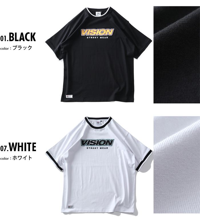 大きいサイズ メンズ VISION STREET WEAR リブライン ロゴ刺繍 半袖 Tシャツ 3505702
