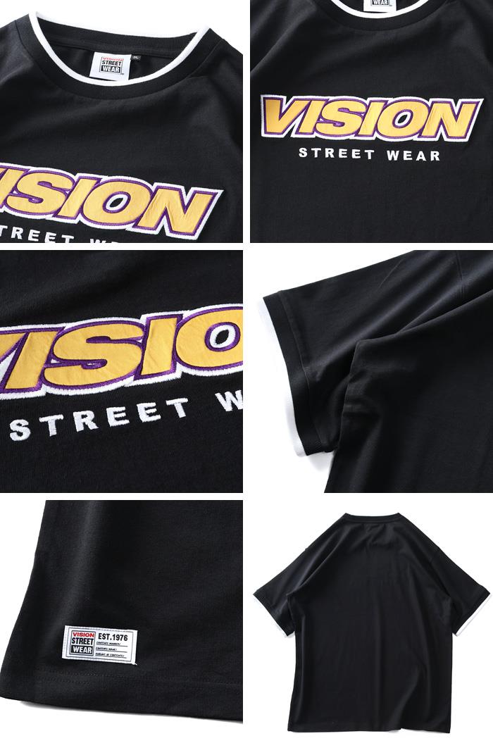 大きいサイズ メンズ VISION STREET WEAR リブライン ロゴ刺繍 半袖 Tシャツ 3505702