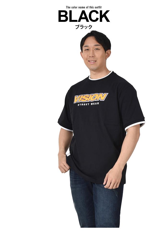 大きいサイズ メンズ VISION STREET WEAR リブライン ロゴ刺繍 半袖 Tシャツ 3505702