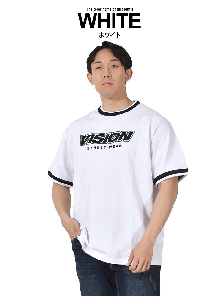 大きいサイズ メンズ VISION STREET WEAR リブライン ロゴ刺繍 半袖 Tシャツ 3505702