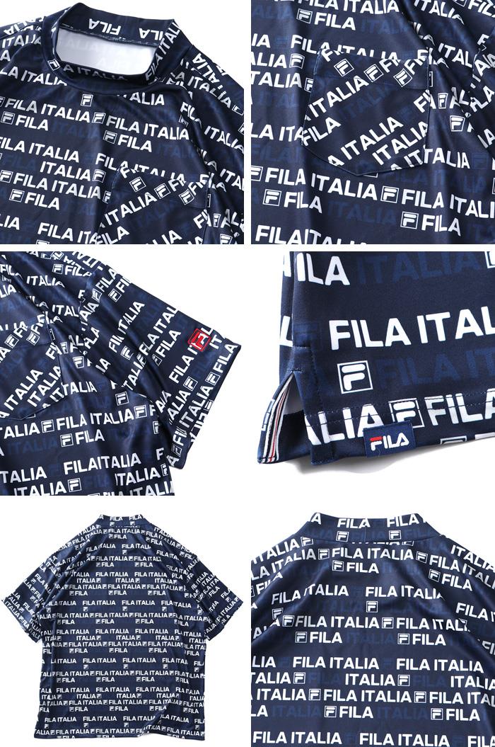 大きいサイズ メンズ FILA GOLF フィラゴルフ 総柄 モックネック 半袖 Tシャツ ゴルフウェア 接触冷感 吸汗速乾 UVカット 再生繊維使用 743647k