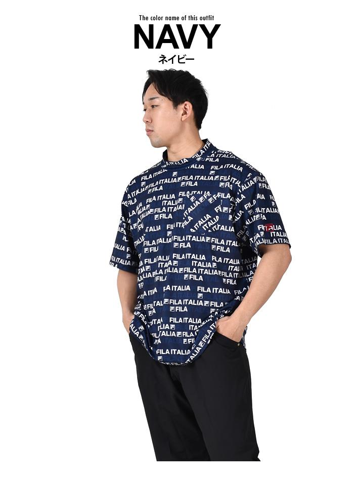 大きいサイズ メンズ FILA GOLF フィラゴルフ 総柄 モックネック 半袖 Tシャツ ゴルフウェア 接触冷感 吸汗速乾 UVカット 再生繊維使用 743647k