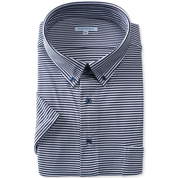 2点目半額 大きいサイズ メンズ FLEX SHIRTS 半袖 ニット プルオーバー ワイシャツ ビズポロスタイル ボタンダウン 吸汗速乾 ビジカジ dxfs80-02