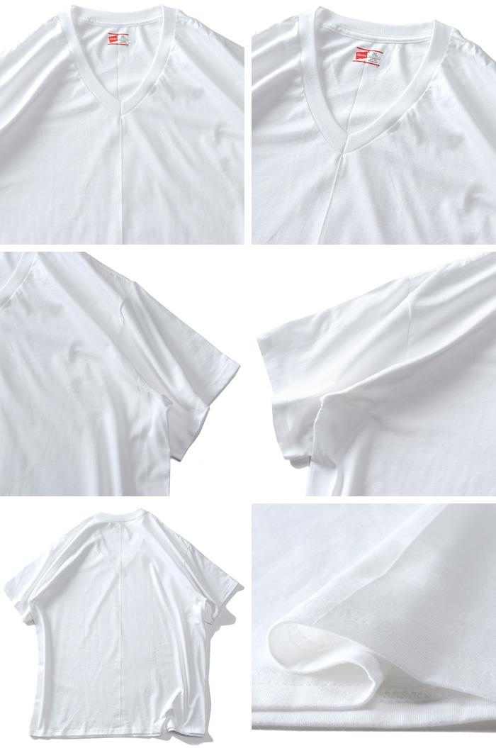 大きいサイズ メンズ HANES ヘインズ 2P ビジカジ魂 Vネック 半袖 Tシャツ 2枚セット 綿100% 肌着 下着 hm1er702k