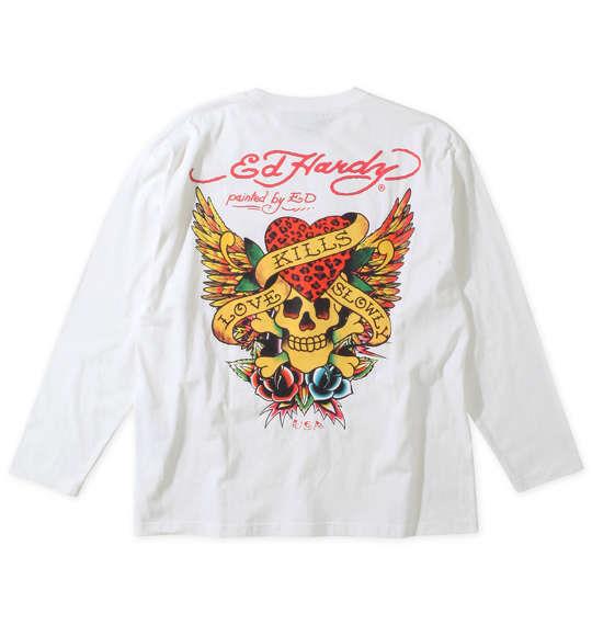 大きいサイズ メンズ Ed Hardy 天竺プリント 長袖 Tシャツ オフホワイト 1278-3335-1 3L 4L 5L 6L