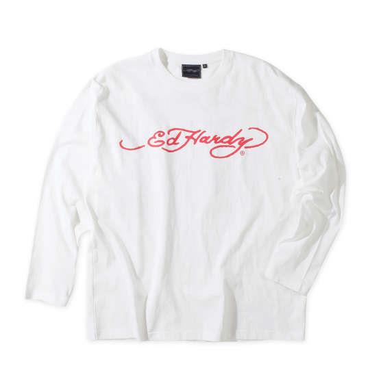 大きいサイズ メンズ Ed Hardy 天竺プリント 長袖 Tシャツ オフホワイト 1278-3335-1 3L 4L 5L 6L