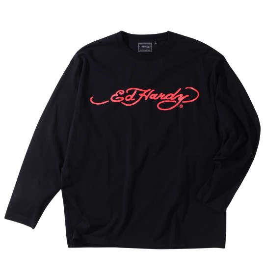 大きいサイズ メンズ Ed Hardy 天竺プリント 長袖 Tシャツ ブラック 1278-3335-2 3L 4L 5L 6L