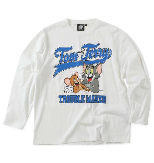 大きいサイズ メンズ TOM and JERRY 天竺プリント 長袖 Tシャツ オフホワイト 1278-3375-1 3L 4L 5L 6L