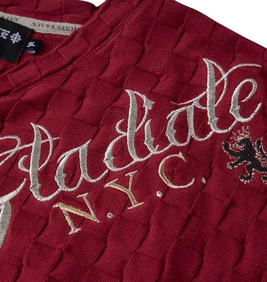 大きいサイズ メンズ GLADIATE 刺繍ブロックジャガード 長袖 Vネック Tシャツ バーガンディ 1258-3340-1 3L 4L 5L 6L