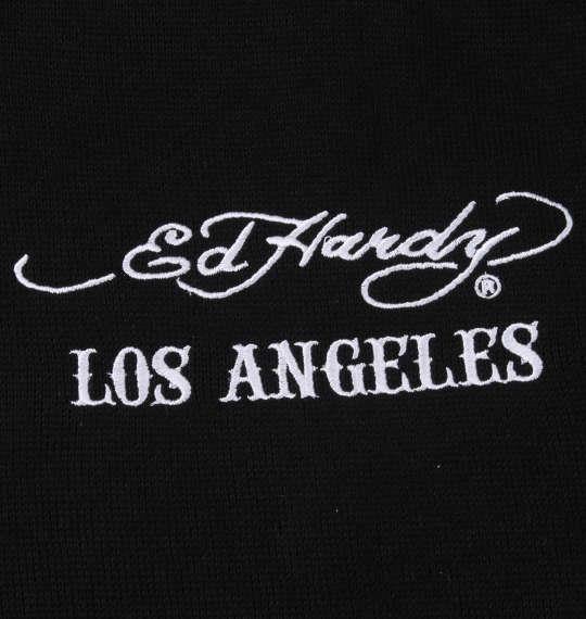 大きいサイズ メンズ Ed Hardy ニット フリース 刺繍 & プリント フルジップ パーカー ブラック 1278-3337-2 3L 4L 5L 6L
