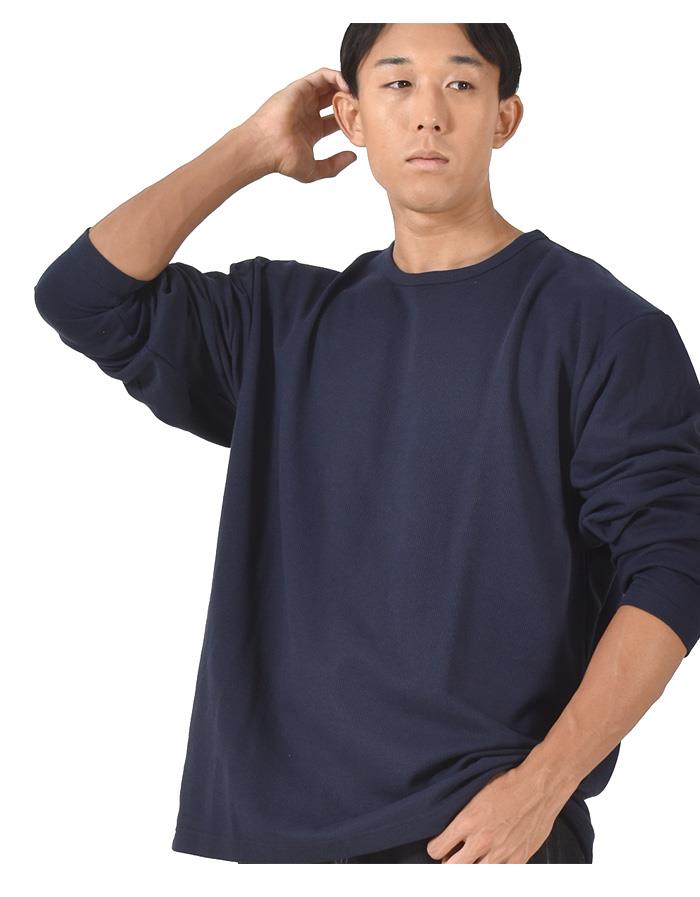 大きいサイズ メンズ PLEGGI プレッジ ワッフル クルーネック ロング Tシャツ 63-76352-2