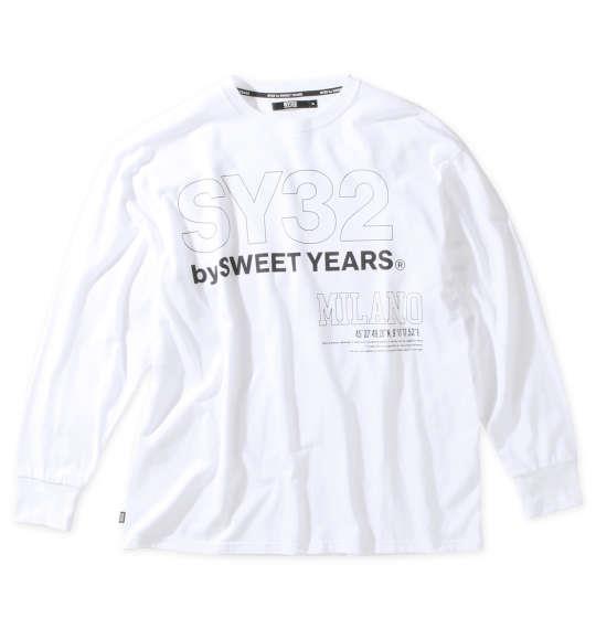 大きいサイズ メンズ SY32 by SWEET YEARS スティックアウトロゴ 長袖 Tシャツ ホワイト 1278-3380-1 3L 4L 5L 6L