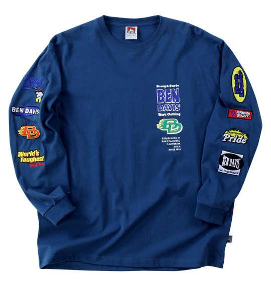 大きいサイズ メンズ BEN DAVIS スポンサードエンブレム 長袖 Tシャツ ダークブルー 1278-3661-1 3L 4L 5L 6L