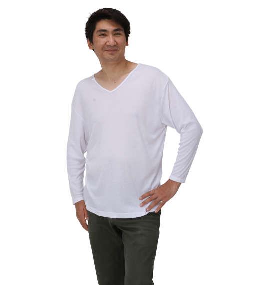 【max8】大きいサイズ メンズ Heatchanger 長袖V Tシャツ ホワイト 1249-3330-1 3L 4L 5L 6L 7L 8L